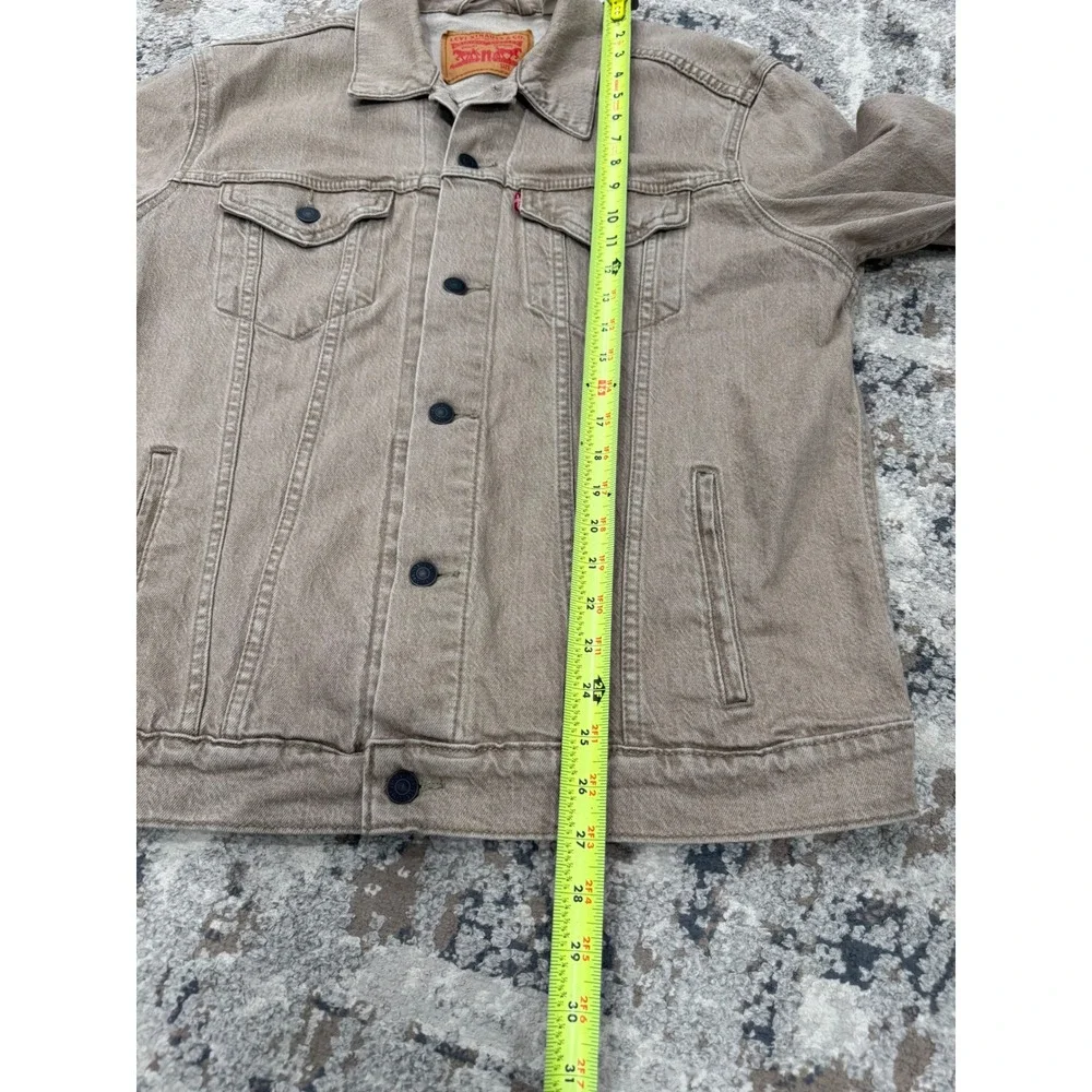 Levis Mens Tan Khaki Denim Trucker Jacket Large Button Front Classic